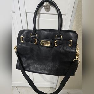 Michael Kors Black Leather Satchel with Gold Accents
